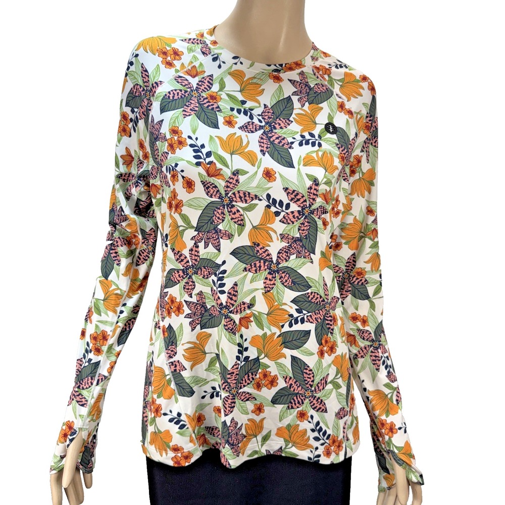 Coolibar UPF 50+ Devi Long Sleeve Fitness T-Shirt Size M Floral Sun Protection